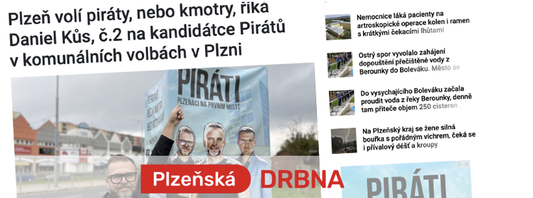 Plzeň volí piráty, nebo kmotry, říká Daniel Kůs, č.2 na kandidátce Pirátů v komunálních volbách v Plzni